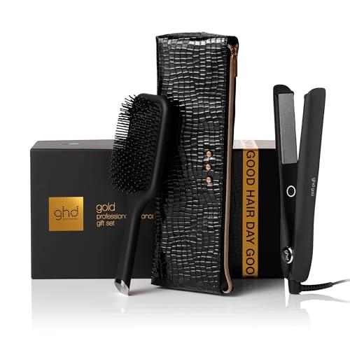 ghd - Styler Gold Giftset - Straightening iron (Black) - Cherry Chic collection - Professional Advanced Styler - Without Extreme Heat - All Hair Types - Includes ghd brush and a heat-resistant storage