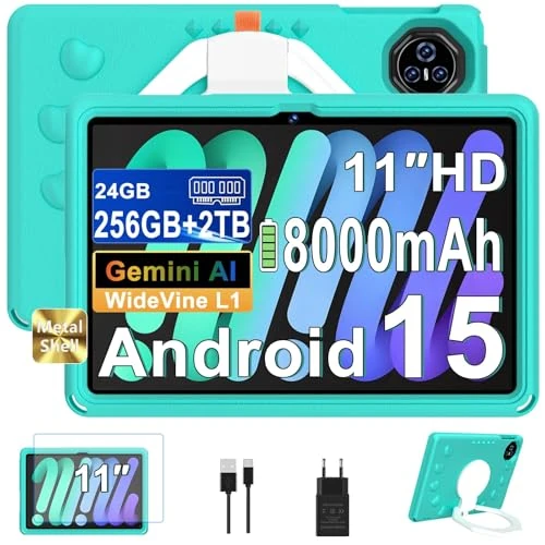 Offerta a tempo: Dghrti Tablette 11 Pouces Android 15, 24Go+256Go/2To, Octa-Core, Gemini AI/Widevine L1, 8000 mAh, 13MP+5MP, Boîtier Métallique, Grande Tablette avec EVA Silicone É‌tui Protection-Vert - 61% da 359.99 € a 139.99 €