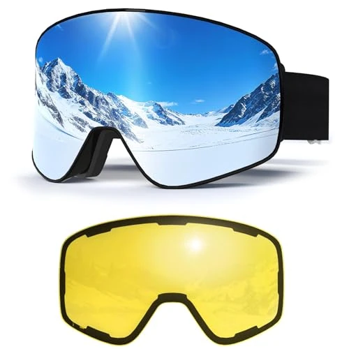 Gogle narciarskie dla mężczyzn i kobiet, YH212, magnetyczne okulary snowboardowe, ochrona przed zaparowaniem, OTG, ochrona przed promieniowaniem UV, gogle narciarskie do sportów zimowych (czarna rama