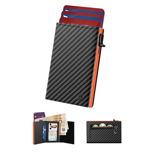Limited offer: dwnkove Men's Card Holder - Aluminium Case with Quick Access, Carbon Fibre Leather | RFID Protection | Slim Design - 11 Card Slots + ID Window + Note Compartment from 18.99 EUR to 18.99 EUR (save 0%)