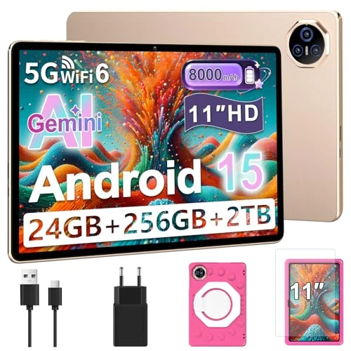 Offerta a tempo: Tablet Android 15, 11 Pollici Tablet per Bambini, 24 GB+256 GB/2 TB, Octa-Core, Gemini AI/Widevine L1, 8000 mAh, 13 MP+5 MP, Tablet PC Grandi, Dimensioni con Custodia Protettiva in Silicone EVA-Rosa - 0% da 139.99 € a 139.99 €