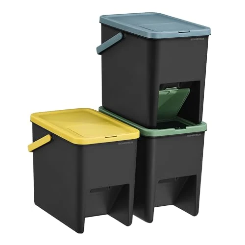 Oferta limitada: SONGMICS Cubo de Basura, Juego de 3 Cubos Apilables, Papeleras, 20 L Cada, Sistema de Separación Residuos, Tapas Apertura a Presión, Pegatinas, Almacenaje, Amarillo, Azul y Verde LTB763BZ01 de 31.99 € a 27.19 € (ahorro 15%)