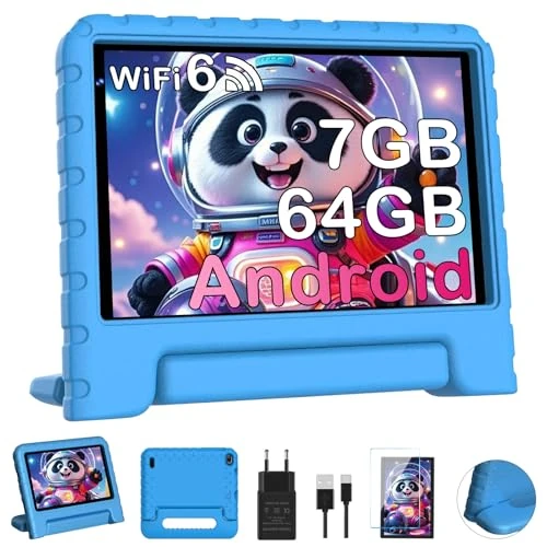 Offerta a tempo: Dghrti Tablet 7 Inch Android, Quad-core, 7GB +64GB (TF 512GB), Parental Control, 3500mAh, BT 5.0, 5+8MP, Tablets with EVA Protective Case, Blue - 54% da 99.99 € a 45.99 €