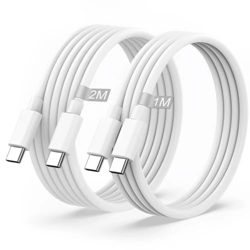 DDXCAW USB C USB C-kabel, 2 stuks, 1 m + 2 m, USB Type-C kabel compatibel met iPhone 15 Plus Pro Max, iPad Pro Air, Galaxy S24/S22/S21, Huawei, Pixel, PS5, Xiaomi, OnePlus