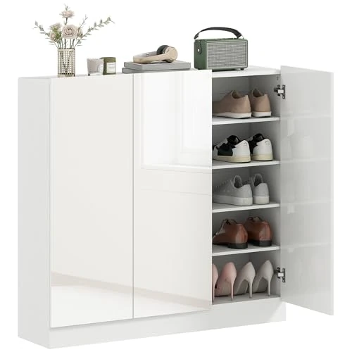 Offerta a tempo: HOMCOM Scarpiera Ingresso con 4 Fori di Ventilazione, Scarpiera Armadio Multiuso a Ripiani Regolabili con Cerniere Ammortizzate, Porta Scarpe Salvaspazio per 25-30 Paia, Bianco Lucido - 0.00% da 192.95 € a 192.95 €