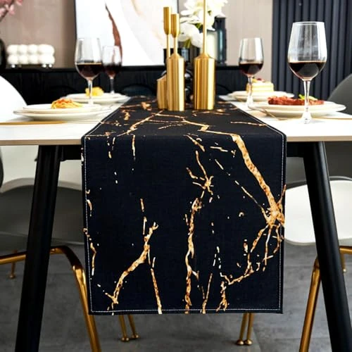 Jayusaror Bieżnik na stół jesień czarny i złoty nowoczesny bieżnik lniany stół złoty marmur teksturowany abstrakcyjna sztuka zmywalna deska do kawy jadalnia komoda stół końcowy 40 x 100 cm