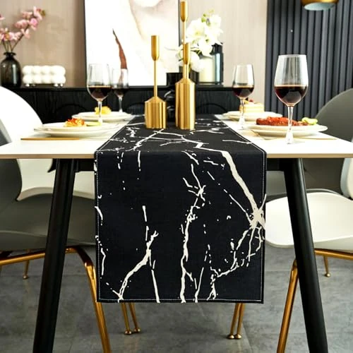 Jayusaror Bieżnik na stół jesień czarny i biały nowoczesny bieżnik lniany stół złoty marmur teksturowany abstrakcyjna sztuka zmywalna deska do kawy jadalnia komoda stół końcowy 40 x 240 cm