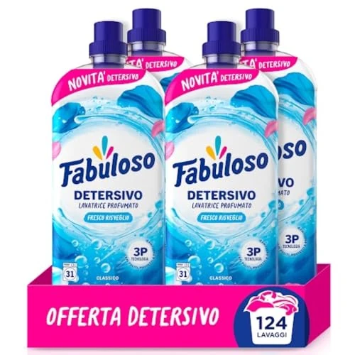 Offerta a tempo: Fabuloso Detersivo Lavatrice per Bucato Fresco Risveglio 4x1.25L, Pulisce, Rinfresca con un Profumo Favoloso, Protegge i Capi mantenendo la morbidezza delle fibre, Con Tecnologia 3P - 41% da 18.99 € a 11.22 €