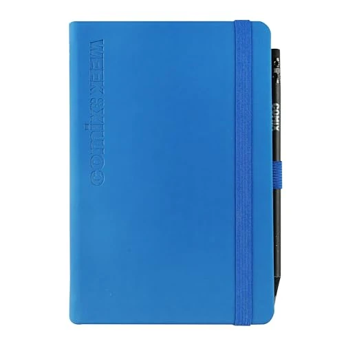 COMIX, Medium planer 2026 tygodniowy, 12 miesięcy, elastyczne zapięcie, elastyczna szlufka na ołówek lub długopis, wraz z ołówkiem COMIX, podwójna zakładka, 192 stron - 10,7 x 15,9 h, niebieski