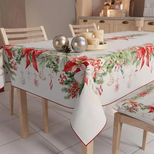 Zeitlich begrenztes Angebot: PETTI Artigiani Italiani - Weihnachtstischdecke Fleckenabweisend Quadratische Tischdecke für Küche, Motiv Tartan-Schleife, 140x140 cm, 100% Made in Italy von 69.69 € auf 17.33 € (75.13% Rabatt)