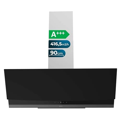 Offerta a tempo: Cecotec Cappa Aspirante 90cm Decorativa Bolero Flux DT 904400 Matt Black A+++. Aspirazione 416,5m³/h, 3 Velocità, Basso Consumo, Motore DC, Controllo del Movimento e Touch, Vetro Opaco, Corpo Inox - 0.00% da 119.00 € a 119.00 €
