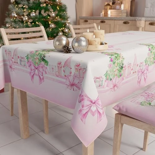 Zeitlich begrenztes Angebot: PETTI Artigiani Italiani - Weihnachtstischdecke Fleckenabweisend Rechteckige Tischdecke für Küche, Motiv Rosa Wichtel, 140x300 cm, 100% Made in Italy von 25.44 € auf 25.44 € (0.00% Rabatt)