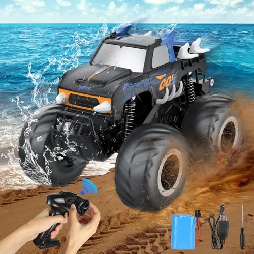 Offre limitee: Voiture Telecommandé Enfant Tout Terrain Amphibie 1:16, Camion Monstre Truck Tout Terrain Off-Road RC Voiture Radiocommandée avec 4 5 6 7 8 9 Enfants Filles Cadeaux, 4WD 2,4 GHz, 20KM/H, 360° Rotation de 20.99 EUR a 15.94 EUR (economie 24%)