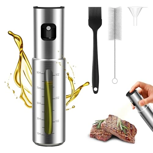 KitchenBoss Pulverizador Aceite Spray Cocina: Aceitera Spray Acero Inoxidable y Vidrio 100ml Vaporizador Aceite Spray Cocina para Ensaladas, Planchas y Freidoras Aire