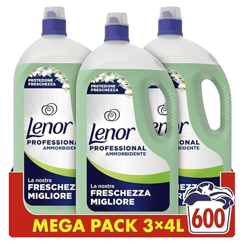 Lenor Professional Ammorbidente Concentrato, 600 Lavaggi (200 x 3), 12L (4L x 3), Morbidezza Irresistibile e Freschezza Duratura, Per Bucato Professionale