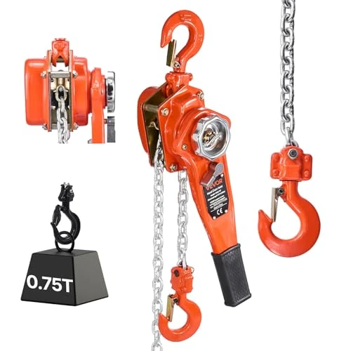 Offerta a tempo: VEVOR Paranco a Catena Manuale a Leva, Capacità 750 kg, Catena in Lega di Acciaio G80 con Sollevamento di 1,5 m e Freno Meccanico a Doppio Nottolino, Ganci Rotanti, per Magazzino Garage - 40% da 40.90 € a 24.68 €