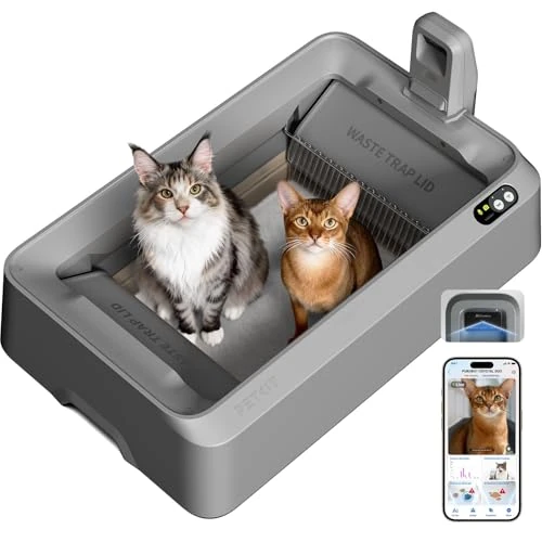 PETKIT PUROBOT Crystal Duo Arenero Gatos Autolimpiable, Cámara AI, Arenero Autolimpiable para Gatos, Limpieza Bidireccional, Bandeja Reemplazable, Seguimiento Sanitario, Eliminación de Olores, Gris