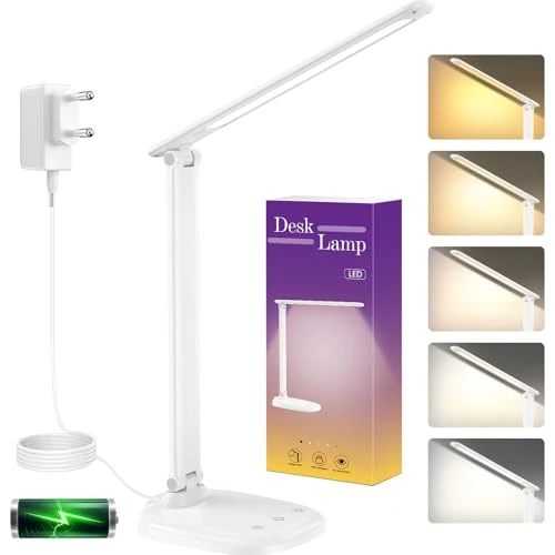 KQPZ LED Desk Lamp with Plug, Rechargeable Desk Lamp with 4000mAh Battery