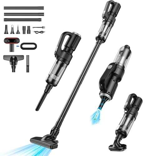 Carehabi Aspirador de Mano 25000Pa Aspirador Coche Aspiradora de Mano con Motor Sin Escobillas 5200mAh para Pelo de Mascotas, Coche, Hogar