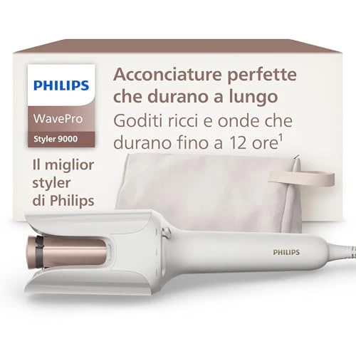 Zeitlich begrenztes Angebot: Philips WavePro Styler 9000 – mit SenseIQ Technologie und verstellbarem Stab für Locken und Wellen, 360°-Shaping-Technologie für langanhaltende Styles, Seidenweiß, mit Kosmetiktasche, Modell BHB968/10 von 249.99 € auf 169.99 €