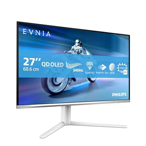 Oferta limitada: PHILIPS Evnia 27M2N6501L Gaming Monitor 27 Pulgadas 240Hz Panel QD-OLED, 0.03ms GtG, HDR10, G-Sync Compatible, Altura Ajustable, (2560x1440 HDMI 2X 2.1 DP 1x 1.4 USB Hub) Blanco de 399.90 € a 369.00 € (ahorro 8%)