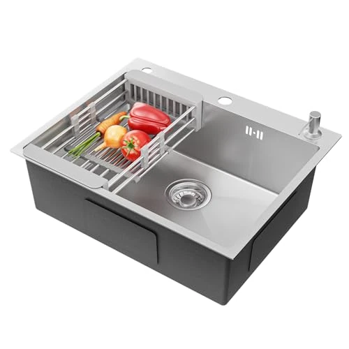 Offre limitée : CECIPA Évier Cuisine 1 Bac 60x49cm, Inox 304, Couche isolante phonique EVA de 110.99 € à 110.99 € (0.00% de remise)