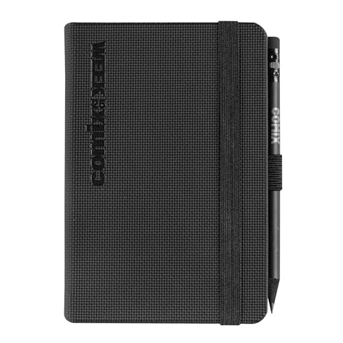 COMIX, Pocket 2026 Weekly Diary 12 Months, with Elastic Band and Elastic Loop for Pencil or Pen, Including Comix Pencil, Double Bookmark – 8 x 12 h cm, Tenax Black