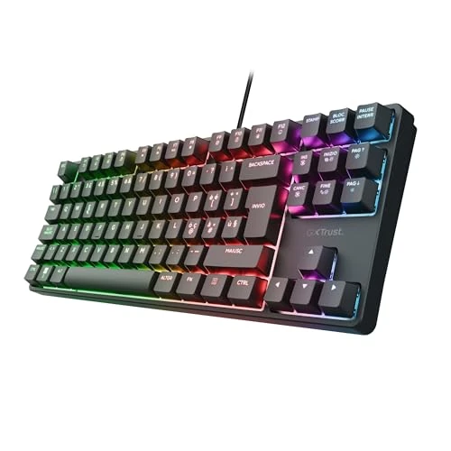 Oferta limitowana: GXTrust 864 Klawiatura mechaniczna Cada TKL włoski układ QWERTY z oświetleniem RGB, przełączniki Huano Brown, oprogramowanie w zestawie, kompaktowa programowalna klawiatura do gier USB 80% PC Laptop z 224.25 zł na 224.25 zł (oszczędź 0.