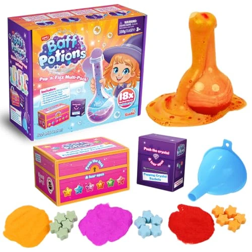 Limited-time offer: ZIMPLI Baff Potions, Includes 18 Magical Mix-Ins that Fizz, Explode and Colour The Water, Science & Educational Bath Bombs Experiment Kit, Birthday, Xmas Gift for Boys & Girls from 12.36 £ to 10.43 £ (save 16%)
