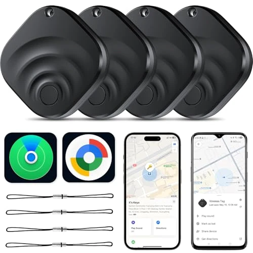 Oferta limitada: 4 Pack Dual System Tracker para iOS y Android Bluetooth Tracker Etiquetas Inteligentes compatibles con Apple Find My (iOS) y Google Find Hub (Android) para Llaves, Equipaje, Billetera, vehículos de 99.99 EUR a 29.99 EUR (ahorro 70%)