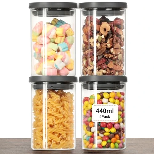 Offerta a tempo: VINATO 4 Pezzi Barattoli Vetro Con Coperchio per Cucina - Set Ermetico in Borosilicato, Contenitori Cucina, BPA-Free, 440ml per Frutta Secca e Spezie - 0.00% da 19.99 € a 19.99 €