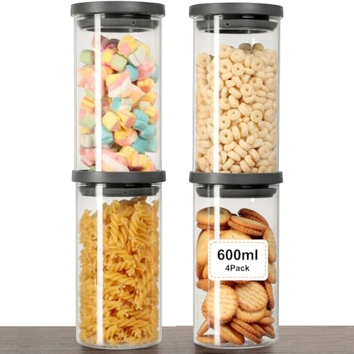 Oferta limitada: VINATO 4 Tarros de Cristal con Tapa - Botes Cocina Almacenaje Herméticos, Set de Tarros Cristal para Frutos Secos y Especias, 600ml, Sin BPA de 22.99 € a 22.99 € (ahorro 0.00%)