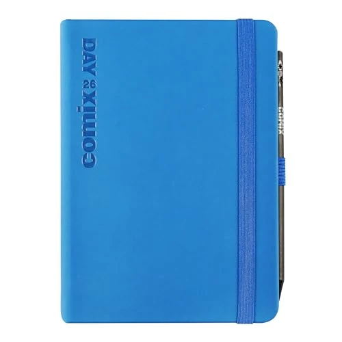 COMIX Mini - Terminplaner 2026, 12 Monate, täglich, mit elastischer Schlaufe für Bleistift oder Stift, Verschluss mit Gummiband und Lesezeichen, Comix-Stift im Lieferumfang enthalten, 11 x 15,3 cm