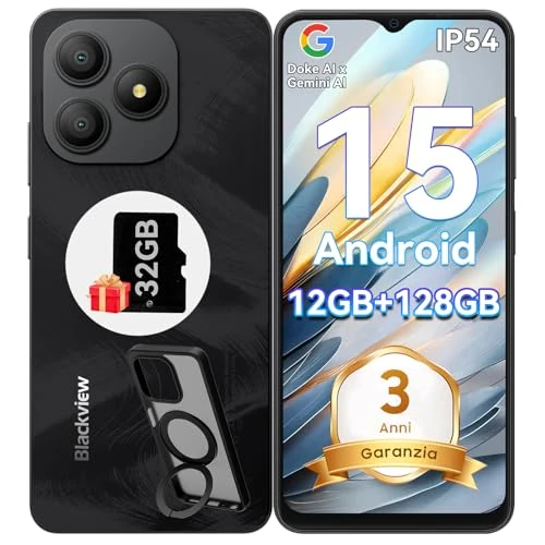 Offerta a tempo: Blackview Smartphone Android 15 con Cover Girevole a 360°, 12GB+128GB Telefono Economico, IP54 6.56'' HD+, 5000mAh, 13MP Cellulare, Dual 4G SIM, OTG, GPS, 3.5mm Jack - 78% da 399.99 € a 89.99 €