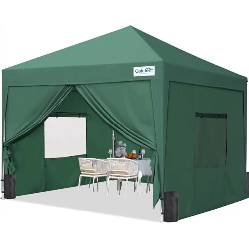 Quictent Gazebo a baldacchino pop-up con pareti laterali in rete, altezza regolabile, tenda portatile per feste in giardino, campeggio, 3 x 3 m, verde