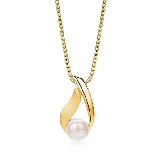 Limited-time offer: MIORE Necklaces for Women, 925 Sterling Silver 18ct Gold Plated, Pearl Necklace, Gold plated Silver Necklace with Pearl Pendant 8mm, 45cm Snake Silver Chain, Jewellery for Women - with Jewellery Box from 85.00 GBP to 72.25 GBP (save 15%)