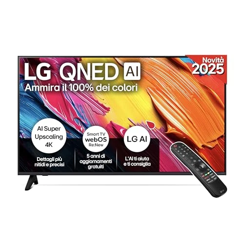 LG QNED AI QNED70 Smart TV 43 pollici 4K, Processore α7 Gen8, Dynamic QNED Color, webOS con AI e telecomando puntatore AI, Gaming con VRR 4K@60Hz, 43QNED70A6A 2025