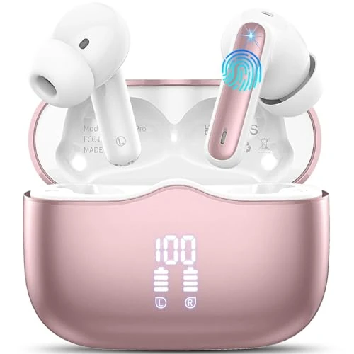 Offre limitée : Ecouteurs Bluetooth sans Fil, Écouteurs Bluetooth 5.4 avec 4 Réduction Antibruit Mic, Casque Bluetooth 40H HiFI Son Stéréo, Durée de Lecture, IP7 Étanche, Écran LED, Oreillette pour Android iOS, Rose de 129.99 € à 129.99 € (0.00% de remise