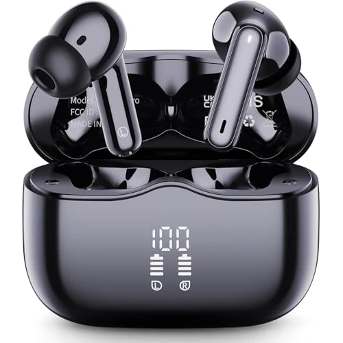 Bluetooth 5.4 In Ear Headphones, Bluetooth 3D Bass Stereo Earphones with 4 Mics ENC Noise Cancellation, 40 Hours Wireless Headphones LED Display USB-C IP7 Waterproof Wireless Headphones for iOS