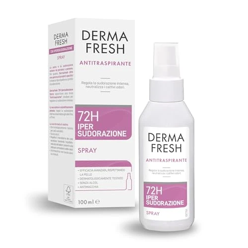 Offerta a tempo: Dermafresh Ipersudorazione Efficace 72H, Deodorante Antitraspirante Spray 100 ml, No Alcol, Antimacchia, Delicato sulla Pelle, Contro Sudorazione e Cattivi Odori, Dermatologicamente Testato - 40% da 12.40 € a 7.50 €
