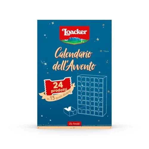 Offerta a tempo: Loacker, Calendario dell'Avvento 2025 con 24 Bontà Loacker, Wafer e Cioccolatini in 11 Gusti Diversi, Cofanetto Blu con Cartone Riciclabile e Cassettini Riutilizzabili, Idea Regalo per Natale - 27% da 29.99 € a 21.86 €