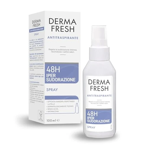Offerta a tempo: Dermafresh Ipersudorazione Efficace 48H, Deodorante Antitraspirante Spray 100 ml, No Alcol, Antimacchia, Delicato sulla Pelle, Contro Sudorazione e Cattivi Odori, Dermatologicamente Testato - 40% da 12.40 € a 7.49 €