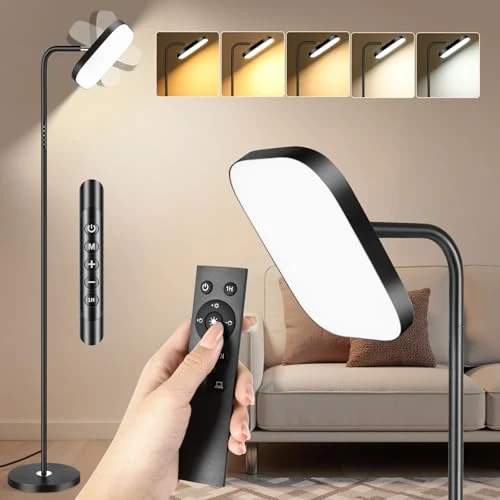 Offerta a tempo: Lampada da Terra LED 36W 3200LM con Telecomando - 5 Tonalità di Colore Regolabile & Luminosità Dimmerabile - Piantana da Lettura Regolabile a 360° per Soggiorno, Camera da Letto, Ufficio - Nero - 13% da 59.99 € a 52.40 €
