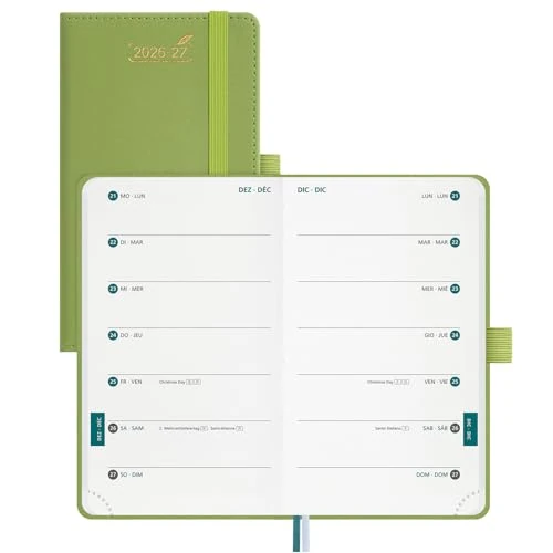 Tijdelijke aanbieding: BEZEND 18-maands Zakagenda 2026 2027 A6 15.5 x 9 cm(26 Juli-Dec 27), Weekplanner A6 1 Week 2 Pagina's met 2 Kolommen, Agenda met PU-leren hardcover, Vrucht groen van 12.99 € naar 12.99 € (0.00% korting)