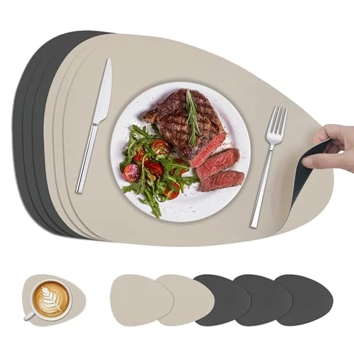Offerta a tempo: KitchenBoss Tovagliette Americane Lavabili e Sottobicchieri: Tovagliette Colazione Tovaglietta Bifacciale Per Cucine, Tavoli da Pranzo e Uffici, Grigio Antracite + Beige, 40x30cm, 6 Set - 19% da 18.99 € a 15.33 €
