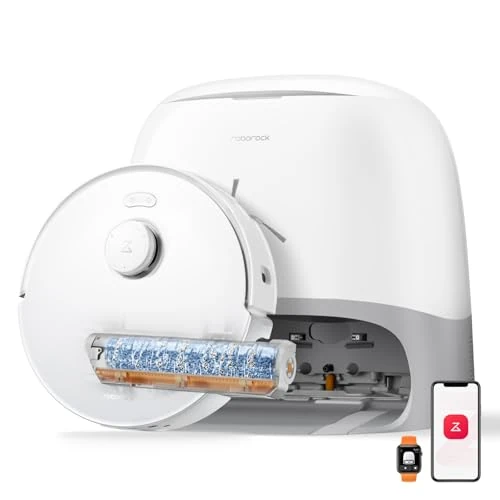 roborock Qrevo Curv 2 Flow Robotstofzuiger met Dweilfunctie, SpiraFlow Realtime Zelfreinigende Rolmop, 20.000 Pa, Dual Zero-Tangle-Systeem, AI-Obstakelvermijding, Warmtewas Dweil, Tapijtbescherming