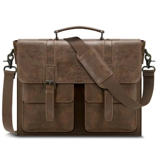 Limited-time offer: RAINSMORE Messenger Bag Briefcase for Men Waterproof PU Leather Laptop Bag 15.6 Inch Vintage Satchel Bag for Work Business Office College Dark Brown from 39.99 GBP to 33.99 GBP (save 15%)