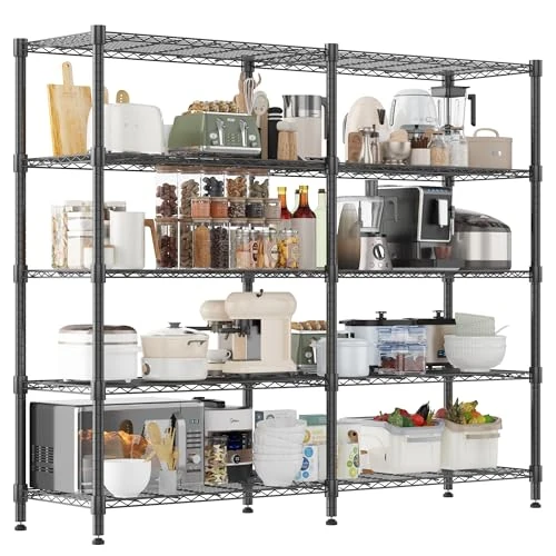 Offerta a tempo: Himimi Scaffalature Metalliche Robuste a 5 Ripiani, 180Lx45Px183A cm, Unità di Stoccaggio Metallica Regolabile, Scaffale di Stoccaggio in Piedi Grande Capacità per Garage Dispensa Cucina, Nero - 15% da 189.95 € a 161.49 €