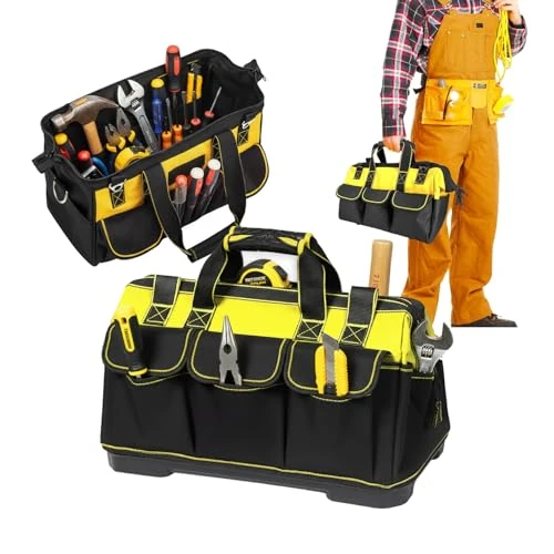 Daimann - Bolsa portaherramientas multibolsillos de tela Oxford impermeable con base rígida, asa cómoda para uso profesional y bricolaje
