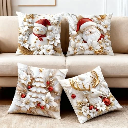 Zeitlich begrenztes Angebot: Kissenbezug Weihnachten, 4 Stück Weihnachten Dekorative Kissenhülle,Weihnachtsmann Muster Sofa Wohnkultur,Christmas Decorations für Innen,Winterurlaub Deko Geschenk, 40x40cm,Weihnachtsrot, Weiß von 7.98 € auf 7.98 € (0.00% Rab